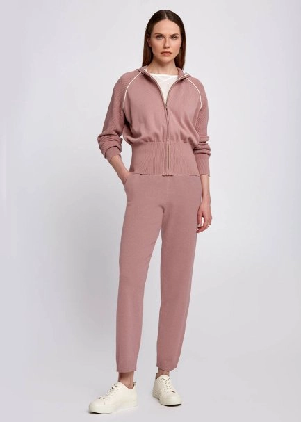 Organik Pamuk Kontrast Detaylı Lila Triko Ceket - 5