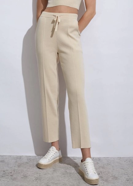 Organik Pamuk Triko Krem Rengi Pantolon - 6