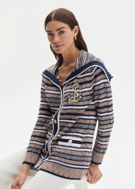 Organik Pamuk Marin Nakışlı Triko Hırka - 4