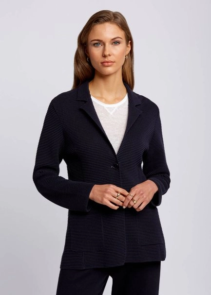 Organik Pamuk Özel Örgü TaSarımlı Lacivert Triko Ceket - 1