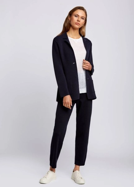 Organik Pamuk Özel Örgü TaSarımlı Lacivert Triko Ceket - 2