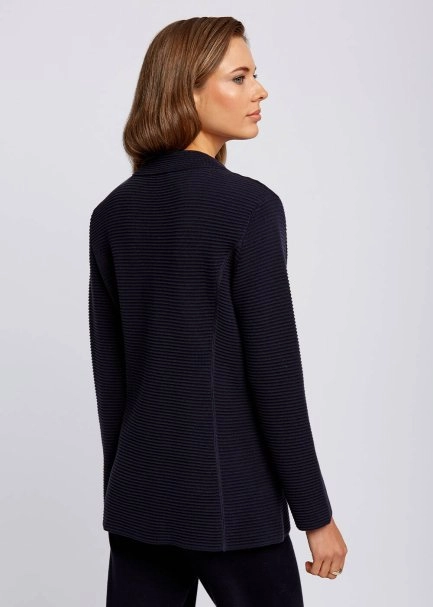 Organik Pamuk Özel Örgü TaSarımlı Lacivert Triko Ceket - 3