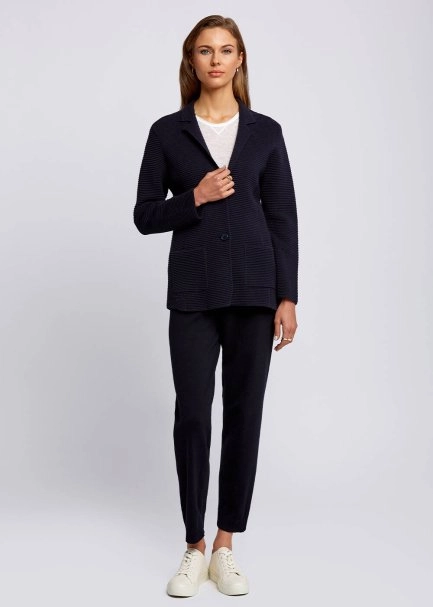 Organik Pamuk Özel Örgü TaSarımlı Lacivert Triko Ceket - 5