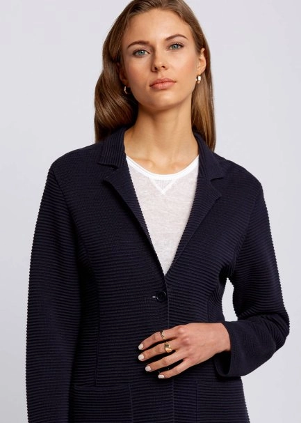 Organik Pamuk Özel Örgü TaSarımlı Lacivert Triko Ceket - 6