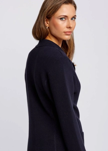 Organik Pamuk Özel Örgü TaSarımlı Lacivert Triko Ceket - 7