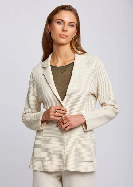 Organik Pamuk Özel Örgü TaSarımlı Bej Triko Ceket - 1