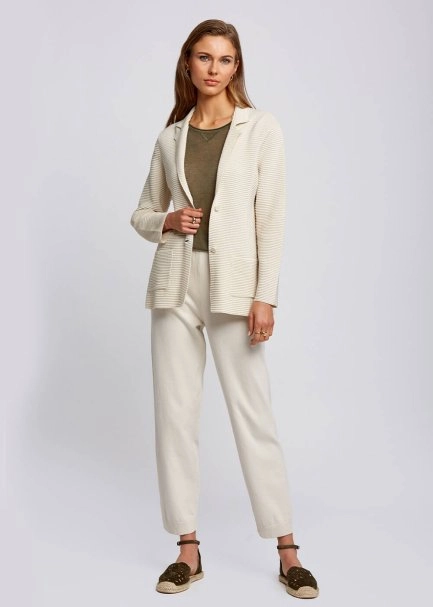 Organik Pamuk Özel Örgü TaSarımlı Bej Triko Ceket - 2