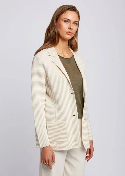 Organik Pamuk Özel Örgü TaSarımlı Bej Triko Ceket - 4