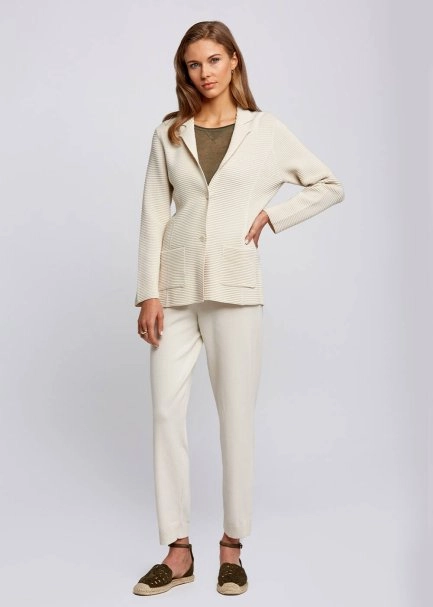 Organik Pamuk Özel Örgü TaSarımlı Bej Triko Ceket - 5