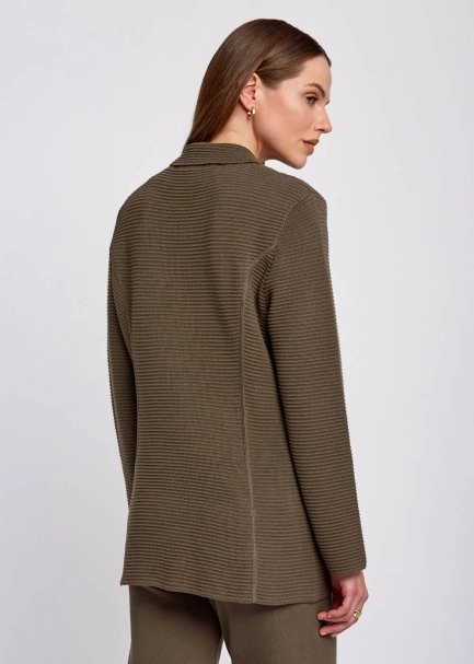 Organik Pamuk Özel Örgü TaSarımlı Haki Triko Ceket - 3