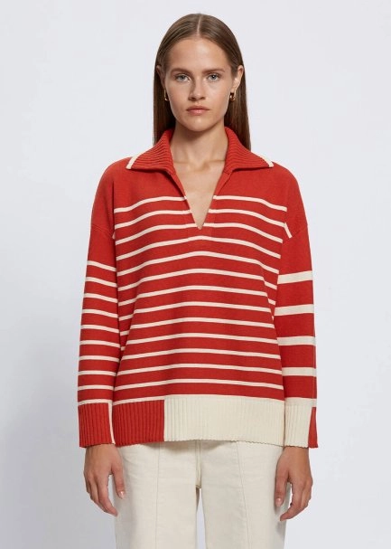 Organik Pamuk Yün Karışımlı Çizgili Turuncu Triko - 1