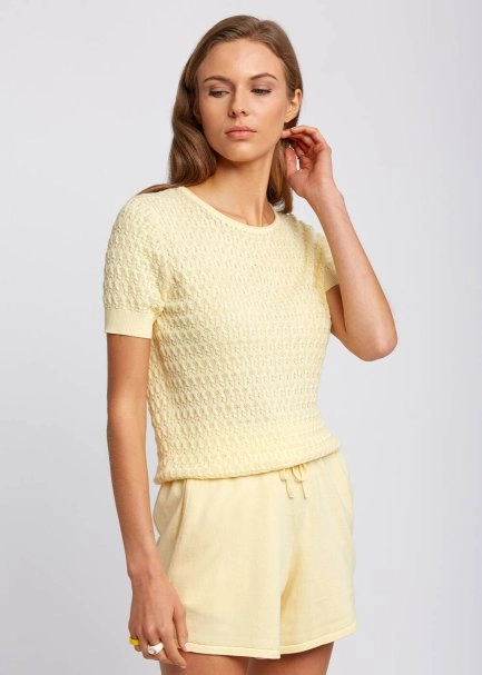 Organik Pamuk Yuvarlak Yaka Sarı Triko Üst - 4