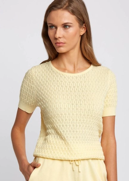 Organik Pamuk Yuvarlak Yaka Sarı Triko Üst - 6