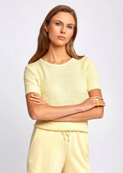 Organik Pamuk Yuvarlak Yaka Sarı Triko Üst - 1