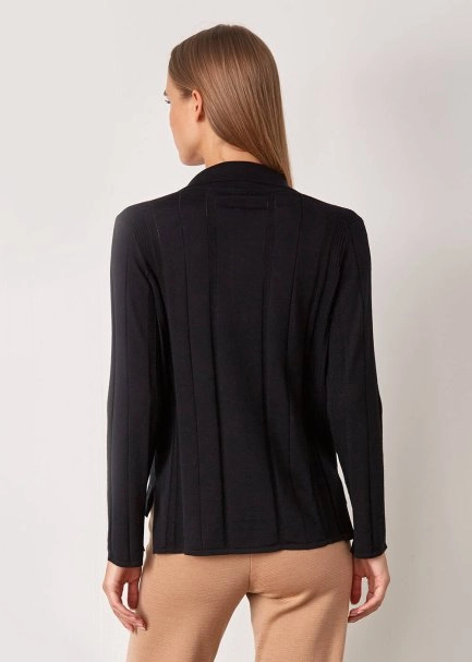 Örgü Detaylı Merino Yün Siyah Triko - 3