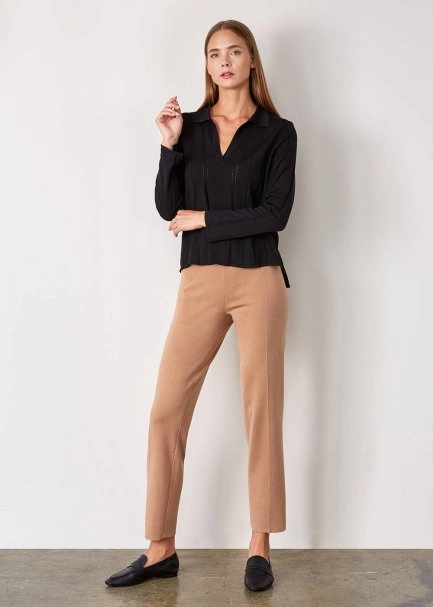 Örgü Detaylı Merino Yün Siyah Triko - 5