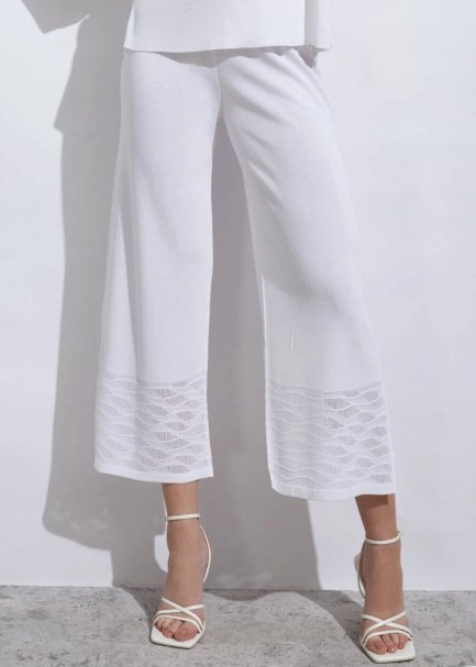 Örgü Detaylı Crop Beyaz Triko Pantolon - 1