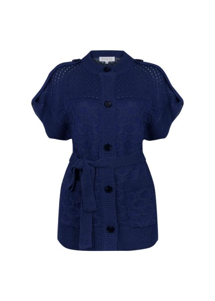 Örgü Detaylı Keten Lacivert Triko Hırka - 8