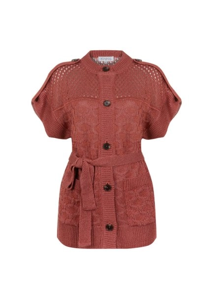 Örgü Detaylı Keten Pembe Triko Hırka - 7