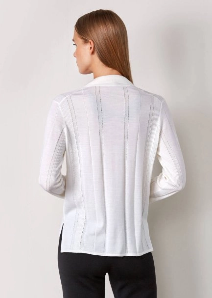 Örgü Detaylı Merino Yün Ekru Triko Üst - 3
