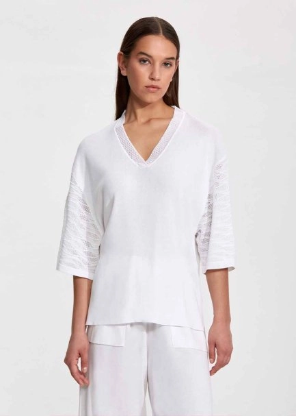 Örgü Detaylı Oversize Beyaz Triko Üst - 3