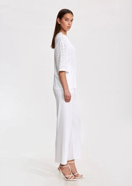 Örgü Detaylı Oversize Beyaz Triko Üst - 4