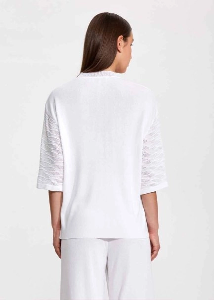 Örgü Detaylı Oversize Beyaz Triko Üst - 5