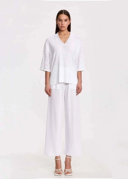 Örgü Detaylı Oversize Beyaz Triko Üst - 2