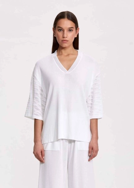 Örgü Detaylı Oversize Beyaz Triko Üst - 1