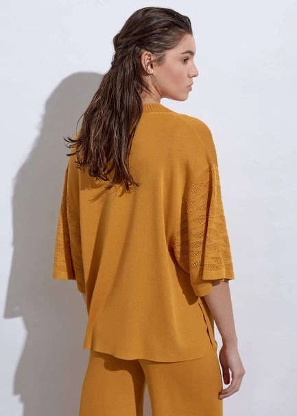 Örgü Detaylı Oversıze Sarı Triko Üst - 5