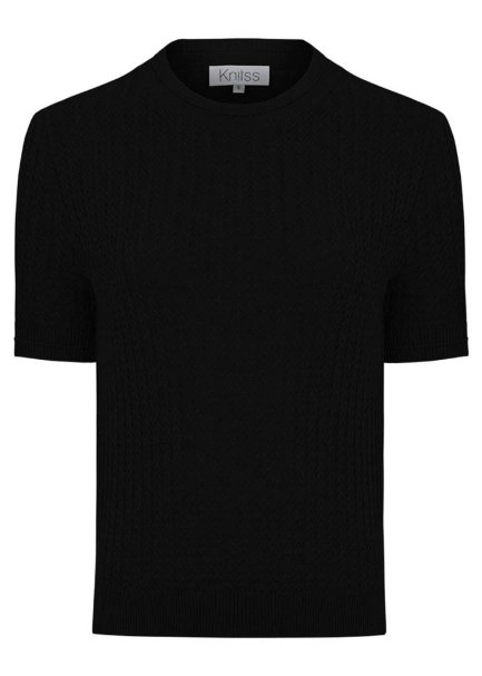 Örgü Detaylı Siyah Triko Üst - 6