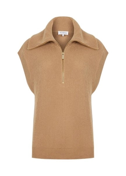 OVERSIZE CAMEL KNIT VEST - 6