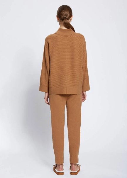 Oversıze Dik Yaka Camel Kaşmir Triko - 5