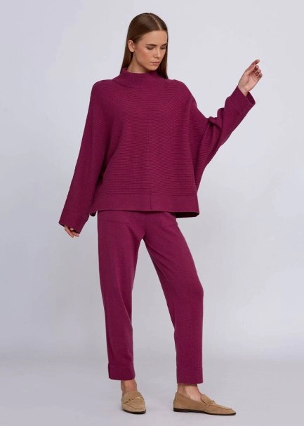 Oversıze Dik Yaka Pembe Kaşmir Triko - 2
