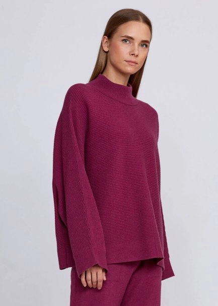 Oversıze Dik Yaka Pembe Kaşmir Triko - 4