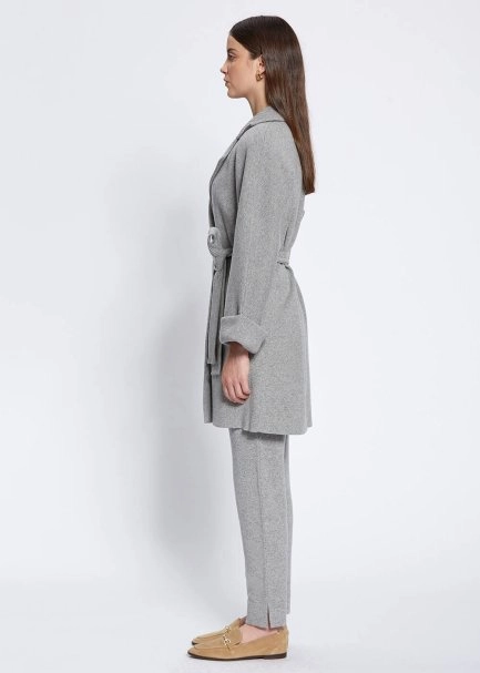 Oversıze Kuşaklı Kaşmir Gri Triko Kaban - 4