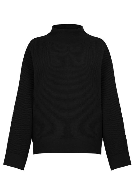 Oversize Mock Neck Black Cashmere Knit Sweater - 6