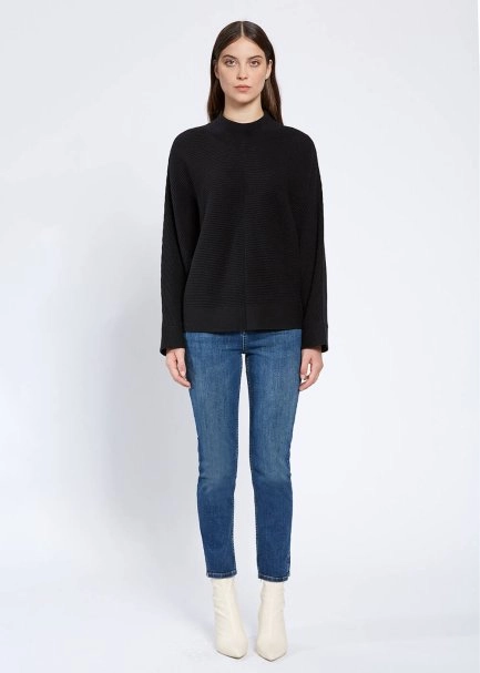 Oversize Mock Neck Black Cashmere Knit Sweater - 2