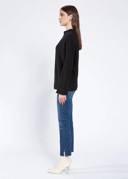 Oversize Mock Neck Black Cashmere Knit Sweater - 3