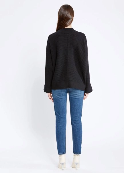 Oversize Mock Neck Black Cashmere Knit Sweater - 5