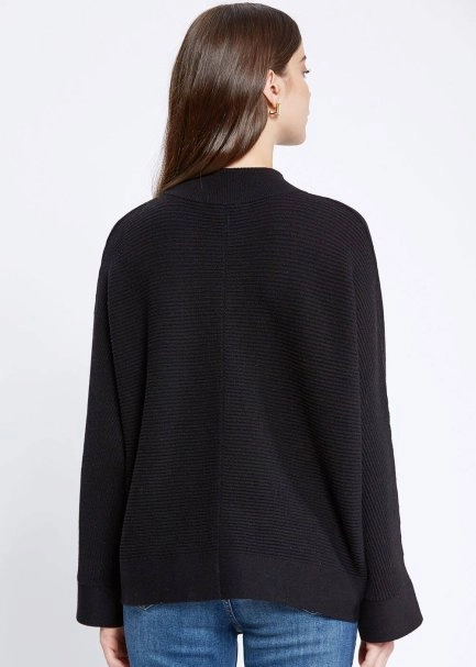 Oversize Mock Neck Black Cashmere Knit Sweater - 4