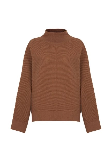 Oversize Mock Neck Camel Cashmere Knit Sweater - 6