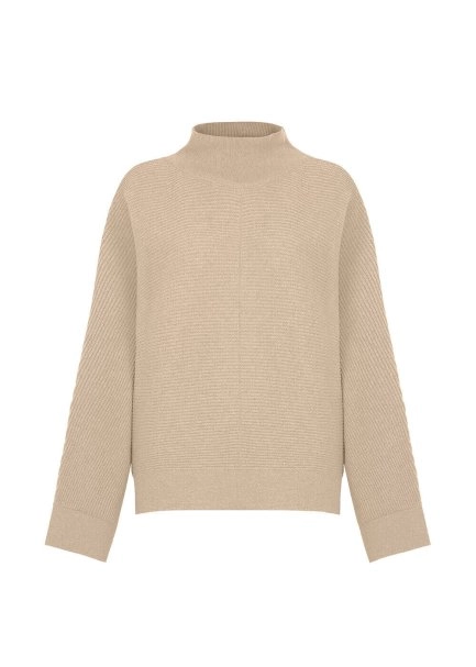 Oversize Mock Neck Cream Cashmere Knit Sweater - 6