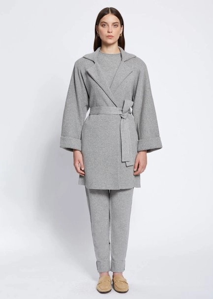 Oversize Self Belted Cashmere Grey Knit Coat - 2