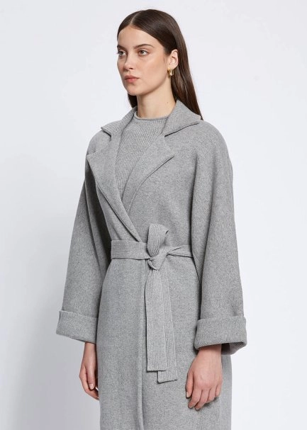 Oversize Self Belted Cashmere Grey Knit Coat - 3