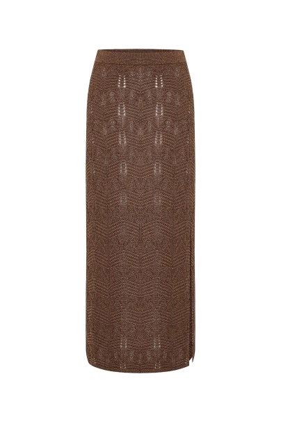 Özel Örgü Detaylı Bronz Triko Etek - 6