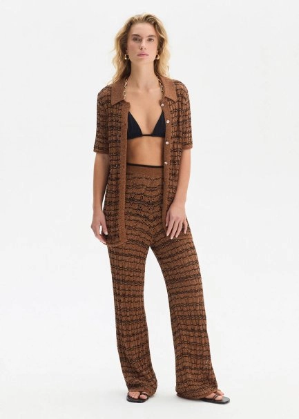Özel Örgü Detaylı Bronz Triko Pantolon - 3