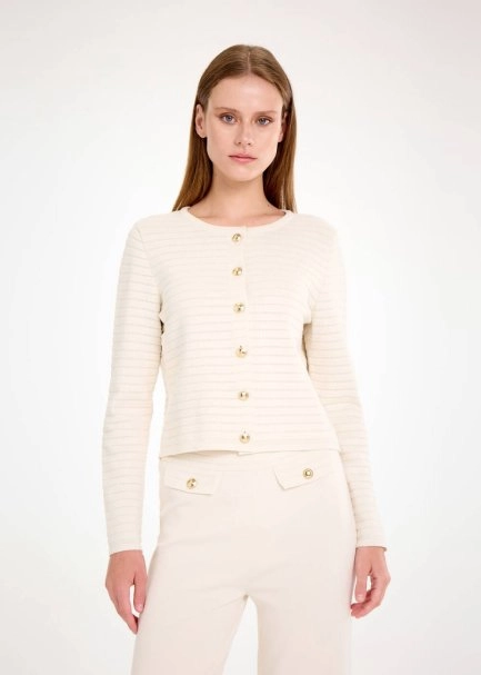 Özel Örgü Detaylı Ekru Triko Ceket - 1