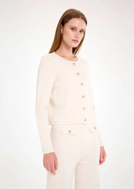 Özel Örgü Detaylı Ekru Triko Ceket - 4