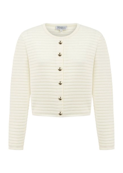 Özel Örgü Detaylı Ekru Triko Ceket - 6